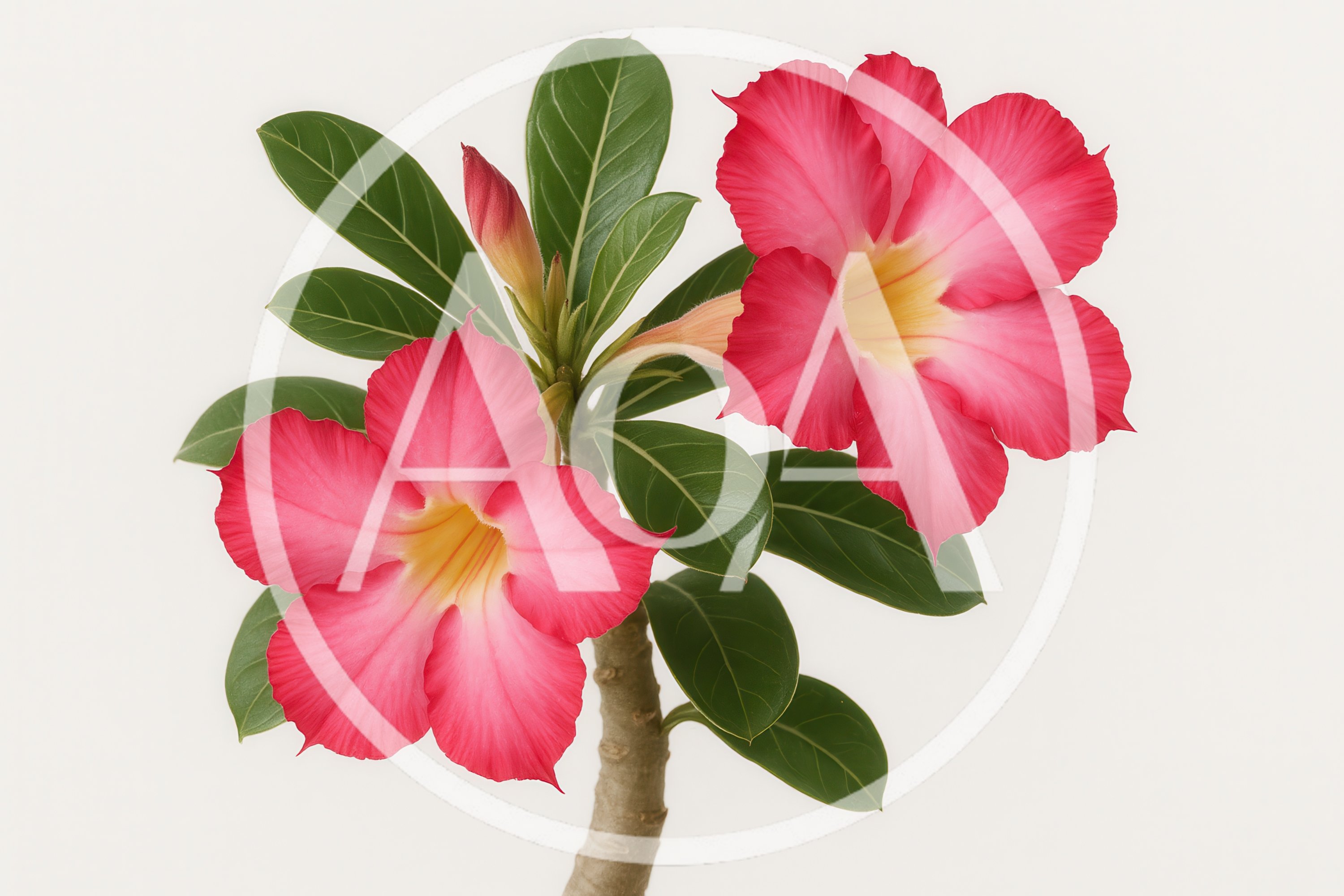 Two Vibrant Pink Adenium Flowers On A Stem