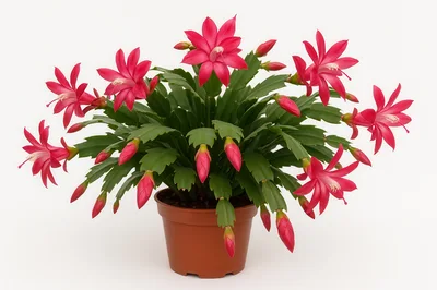 Potted Schlumbergera Cactus With Vibrant Pink Flowers
