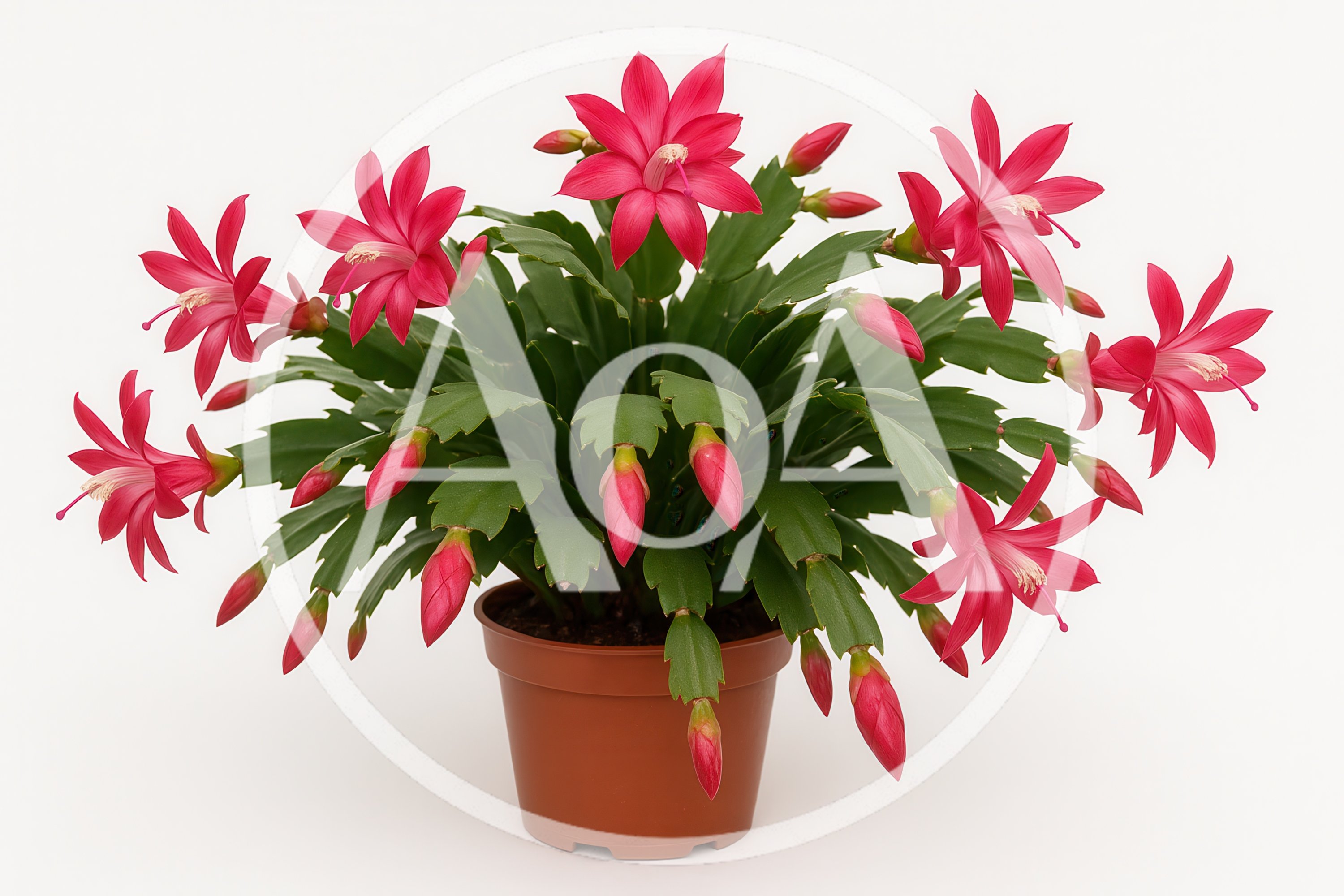Potted Schlumbergera Cactus With Vibrant Pink Flowers