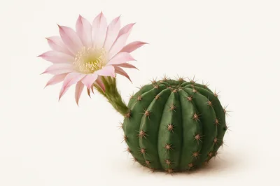 Blooming Echinopsis Cactus With Pale Pink Flower