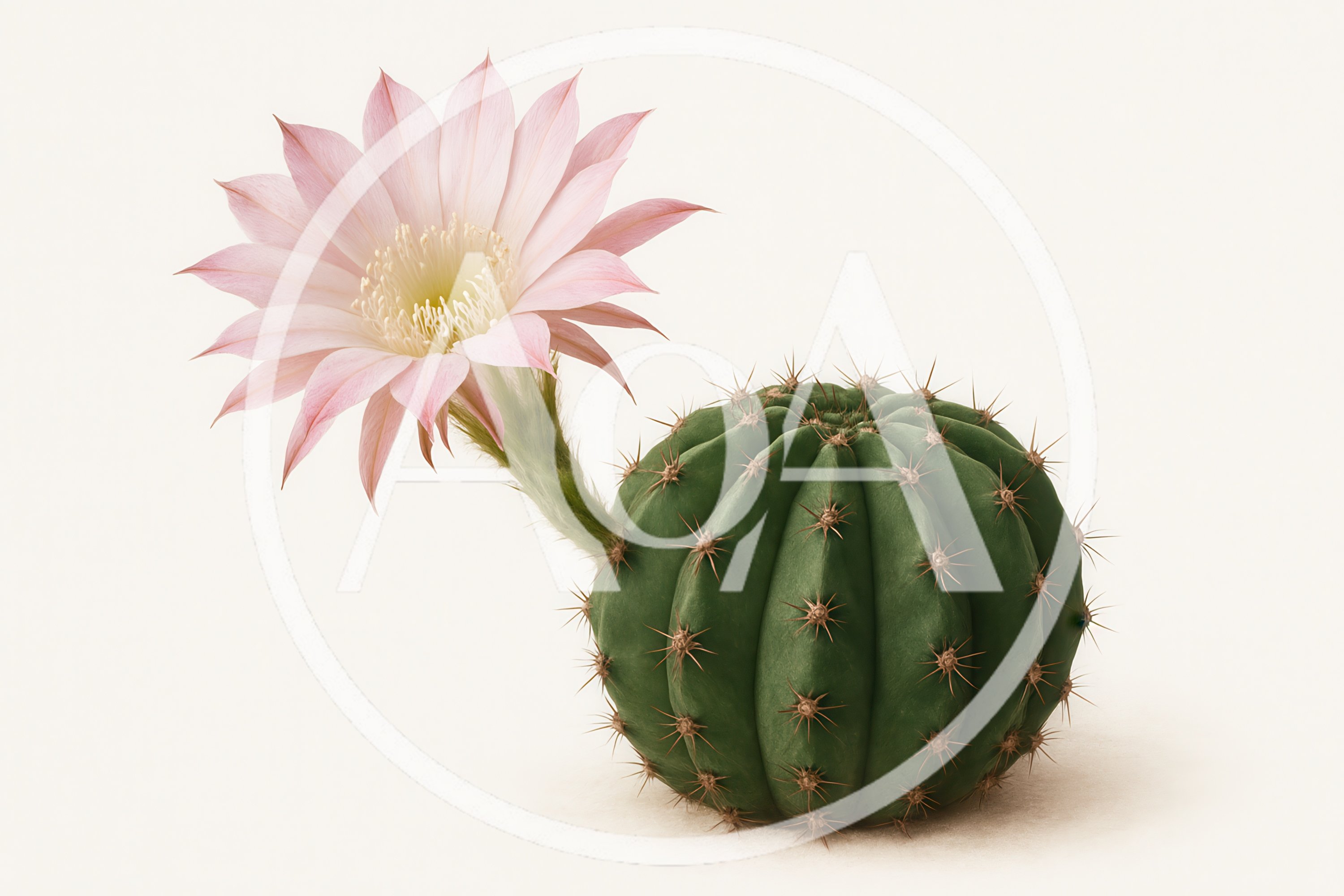Blooming Echinopsis Cactus With Pale Pink Flower