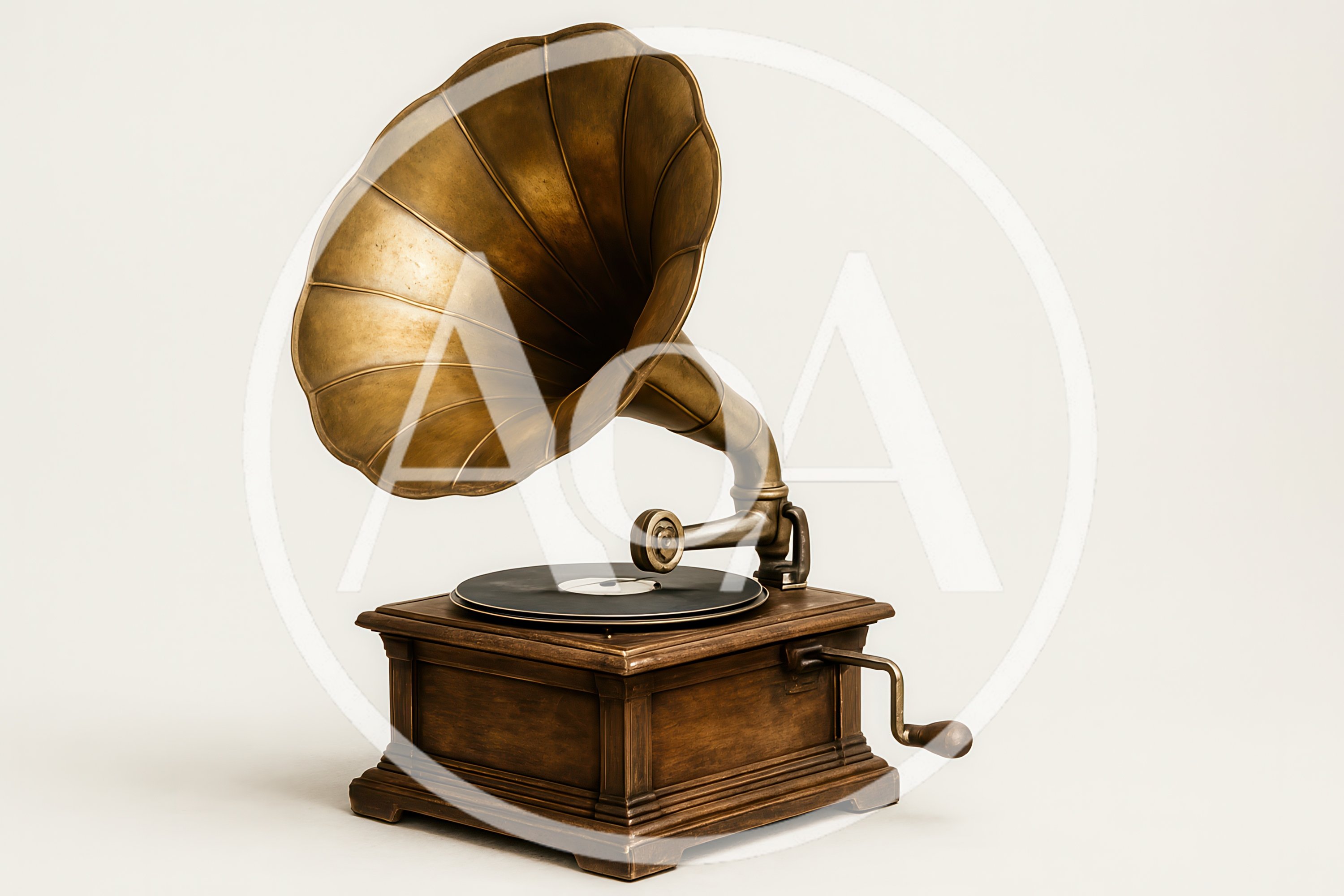 Vintage Antique Gramophone With Brass Horn