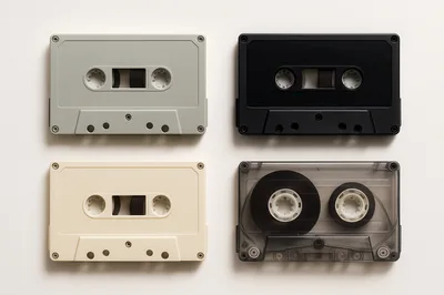 Four Vintage Audio Cassette Tapes On White Background