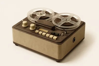 Vintage Reel To Reel Tape Recorder On White Background