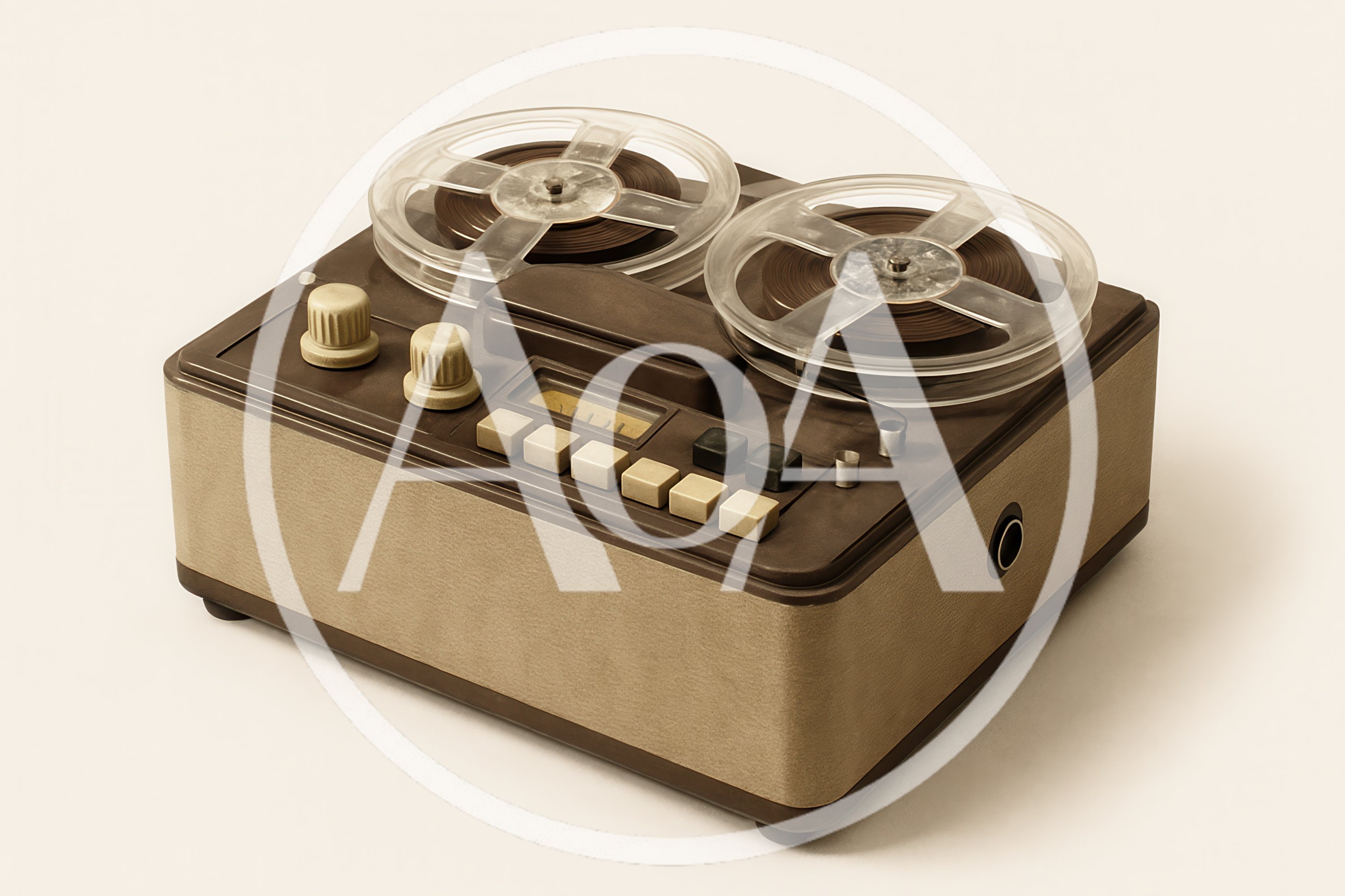 Vintage Reel To Reel Tape Recorder On White Background