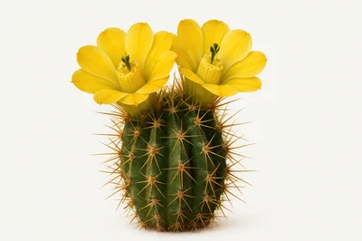Blooming Yellow Cactus Flower On White Background