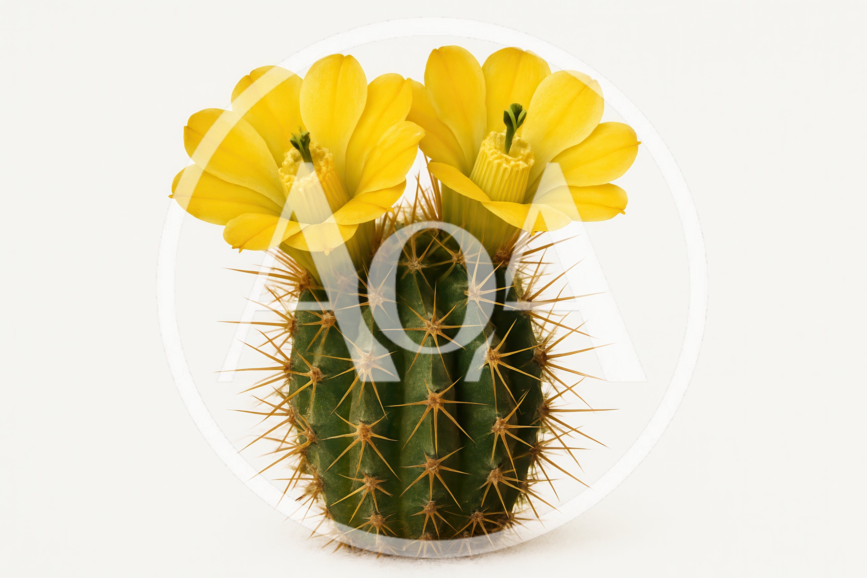 Blooming Yellow Cactus Flower On White Background