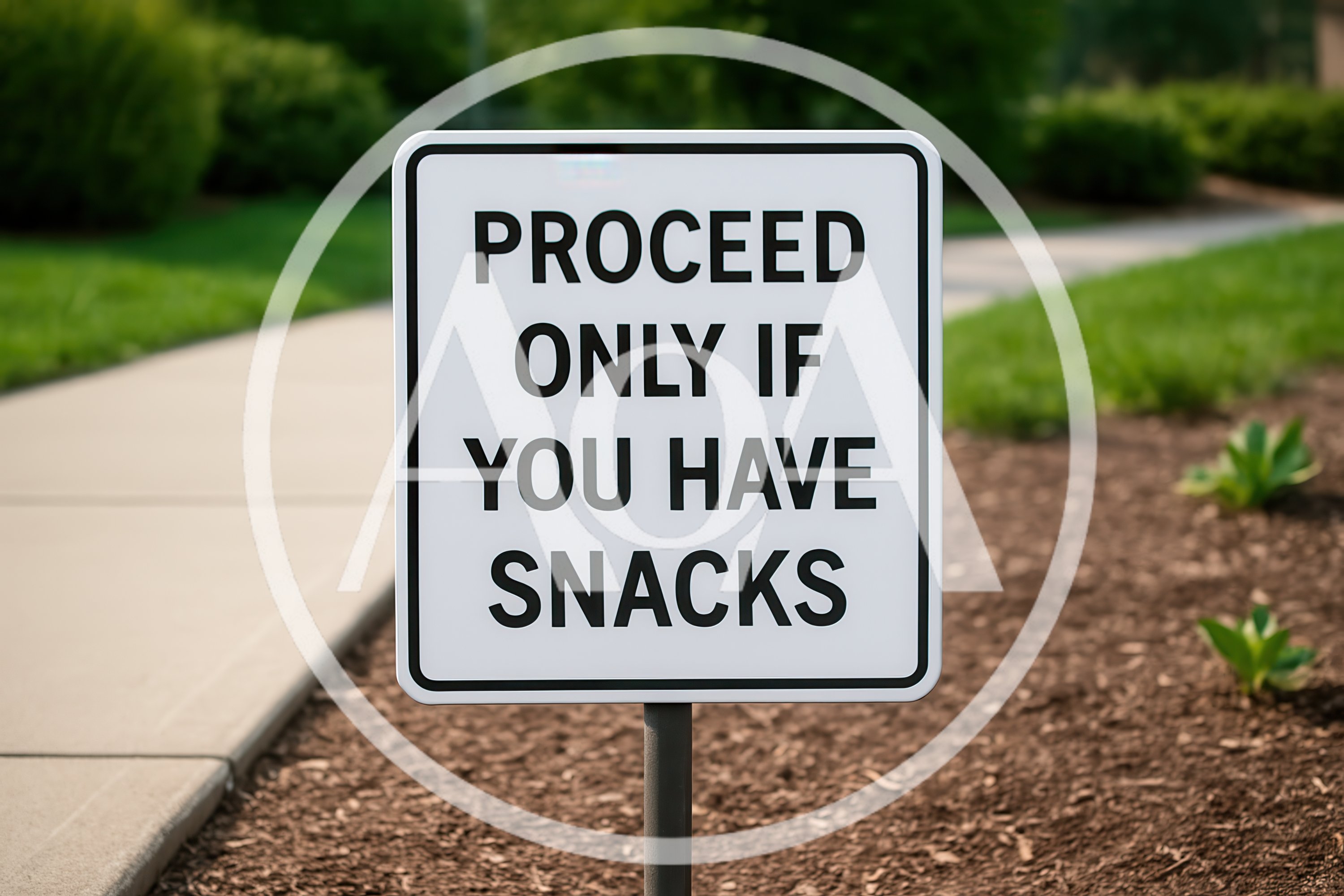 Humorous Sign Warning Pedestrians To Carry Snacks
