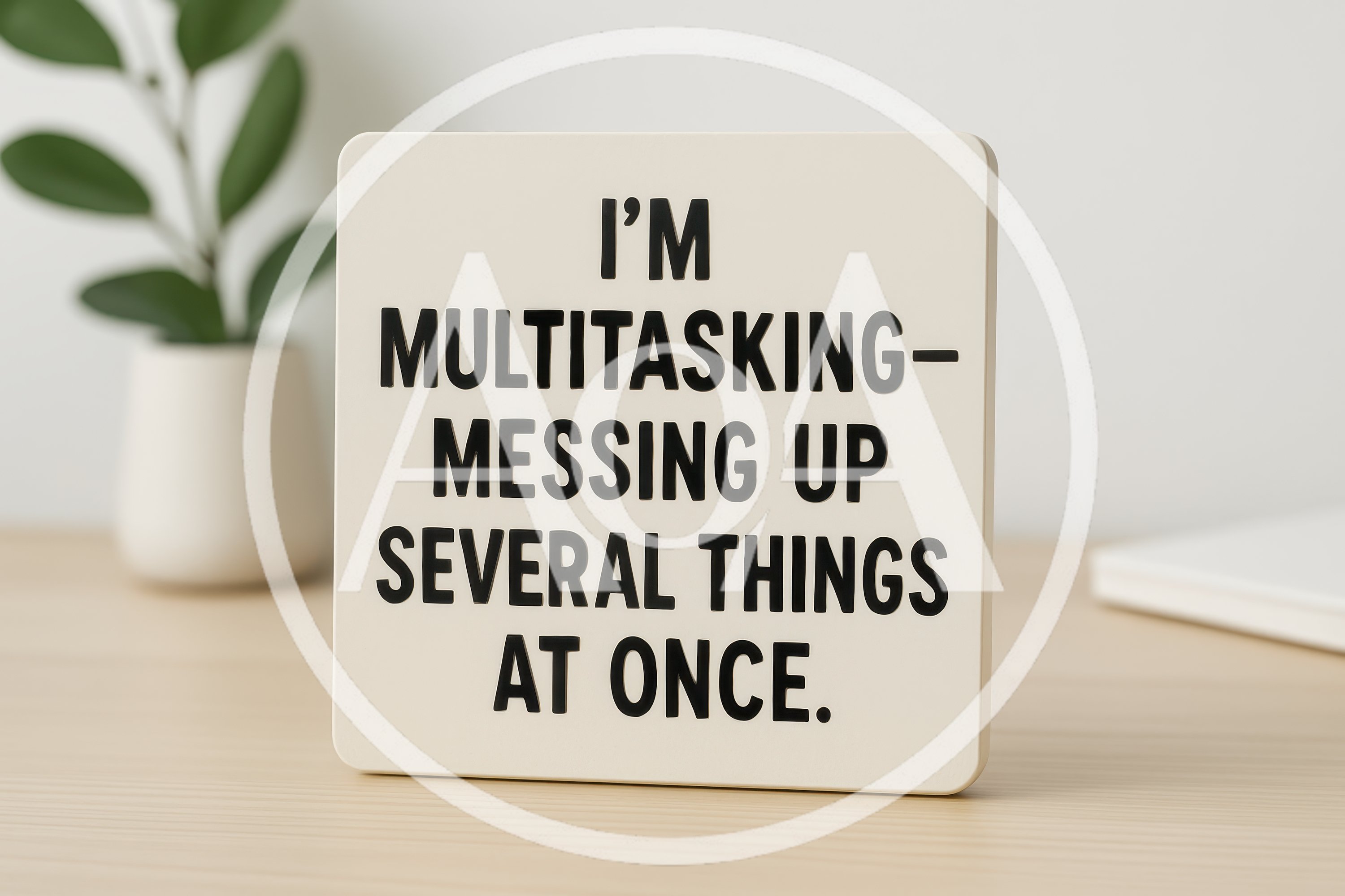 Humorous Multitasking Sign on Office Desk