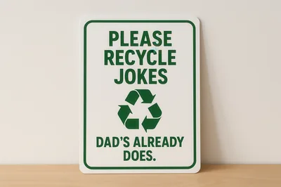 Humorous Please Recycle Jokes Sign On Wooden Surface