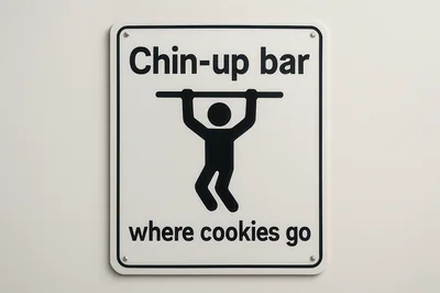 Humorous Chin Up Bar Sign On White Wall
