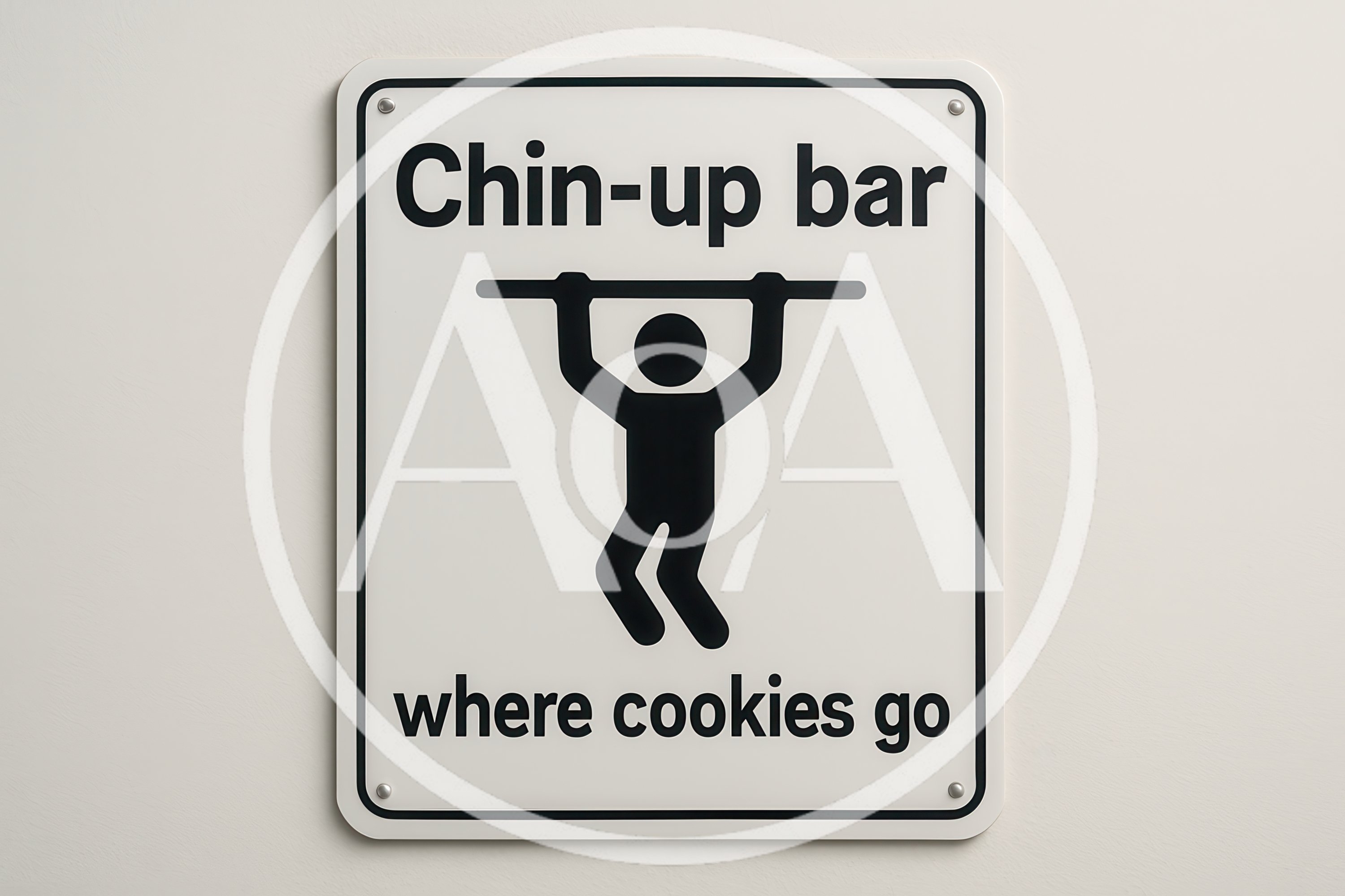 Humorous Chin Up Bar Sign On White Wall