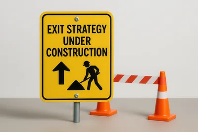 Exit Strategy Under Construction Sign With Traffic Cones