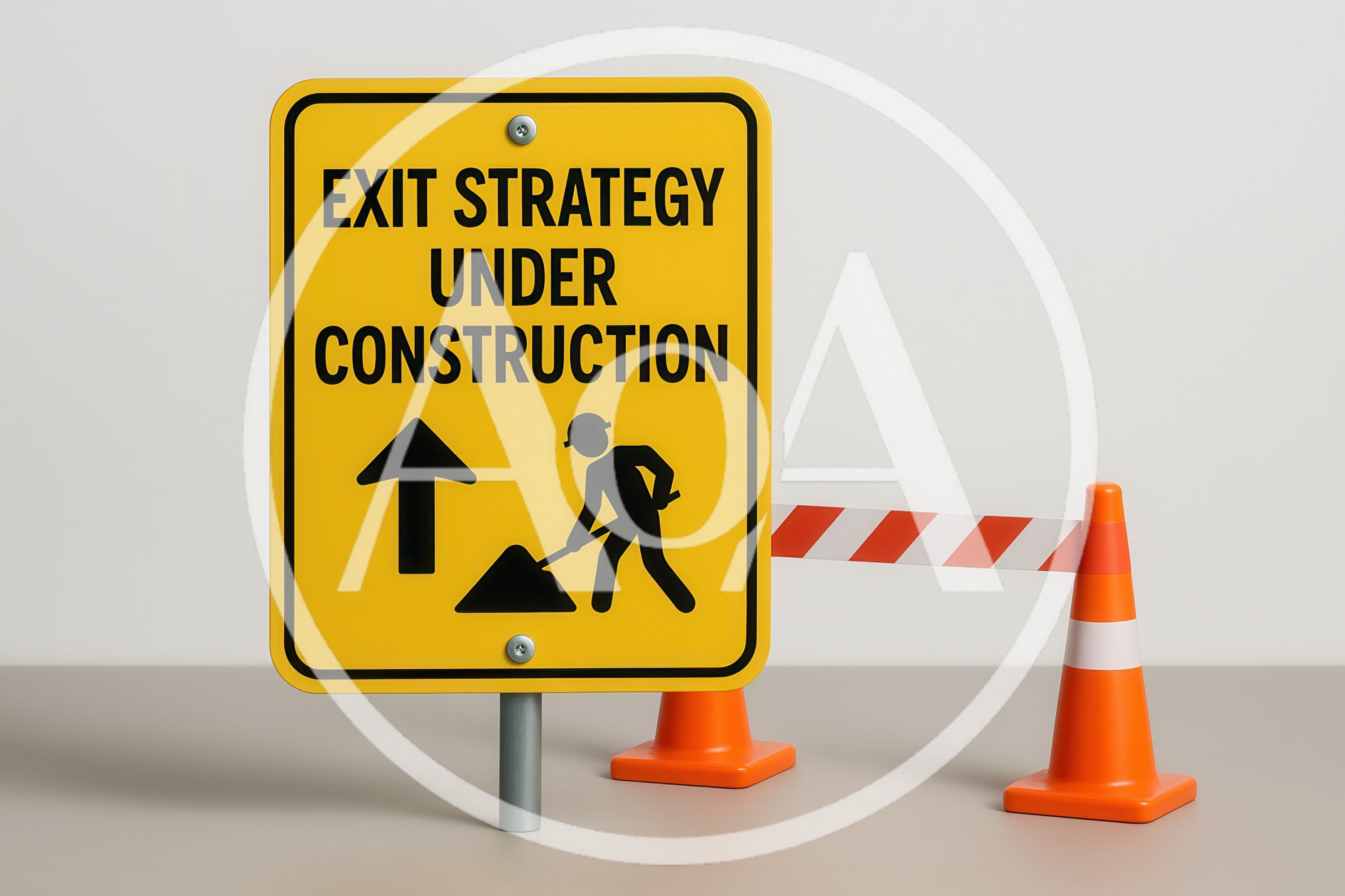 Exit Strategy Under Construction Sign With Traffic Cones