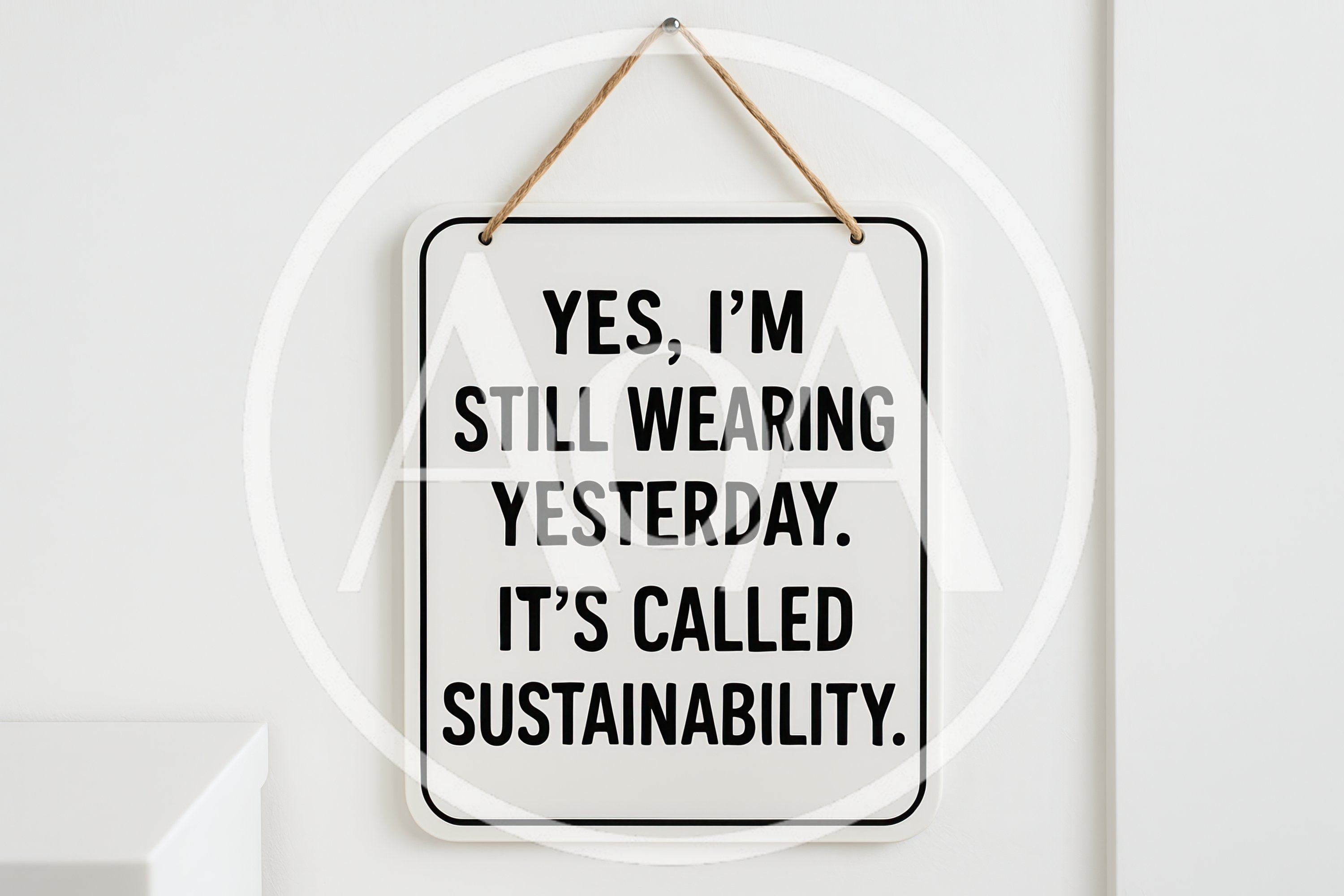 Sustainability Quote Sign Hanging On A White Wall