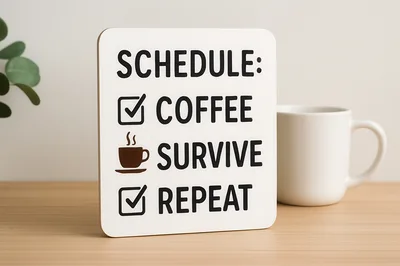 Coffee Schedule Sign on Wooden Desk