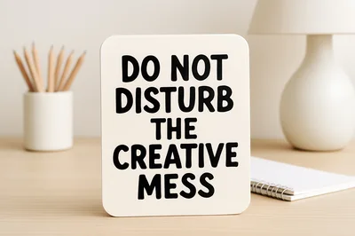 Do Not Disturb The Creative Mess Sign On Desk