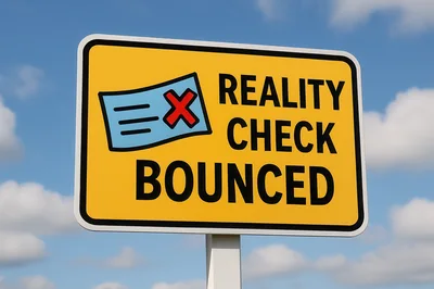 Reality Check Bounced Sign Against Blue Sky