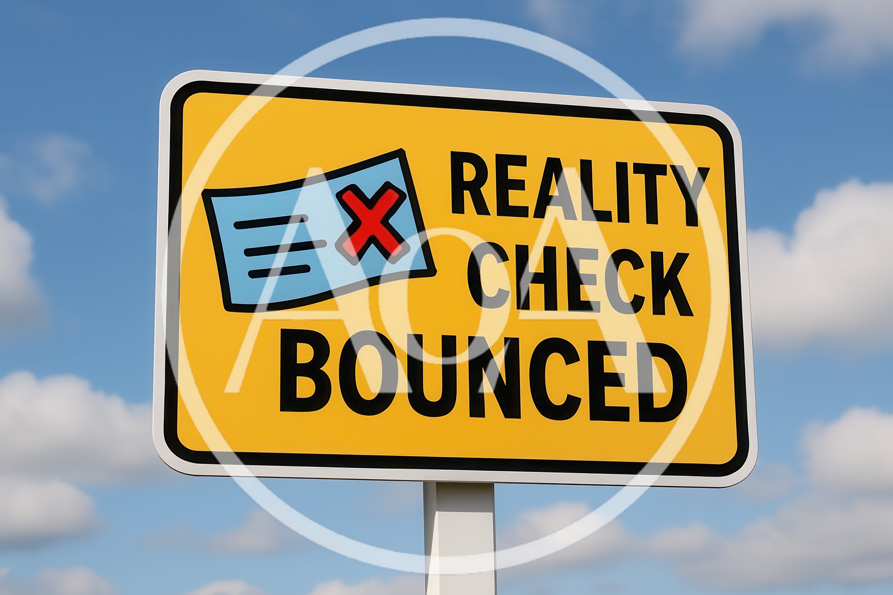 Reality Check Bounced Sign Against Blue Sky
