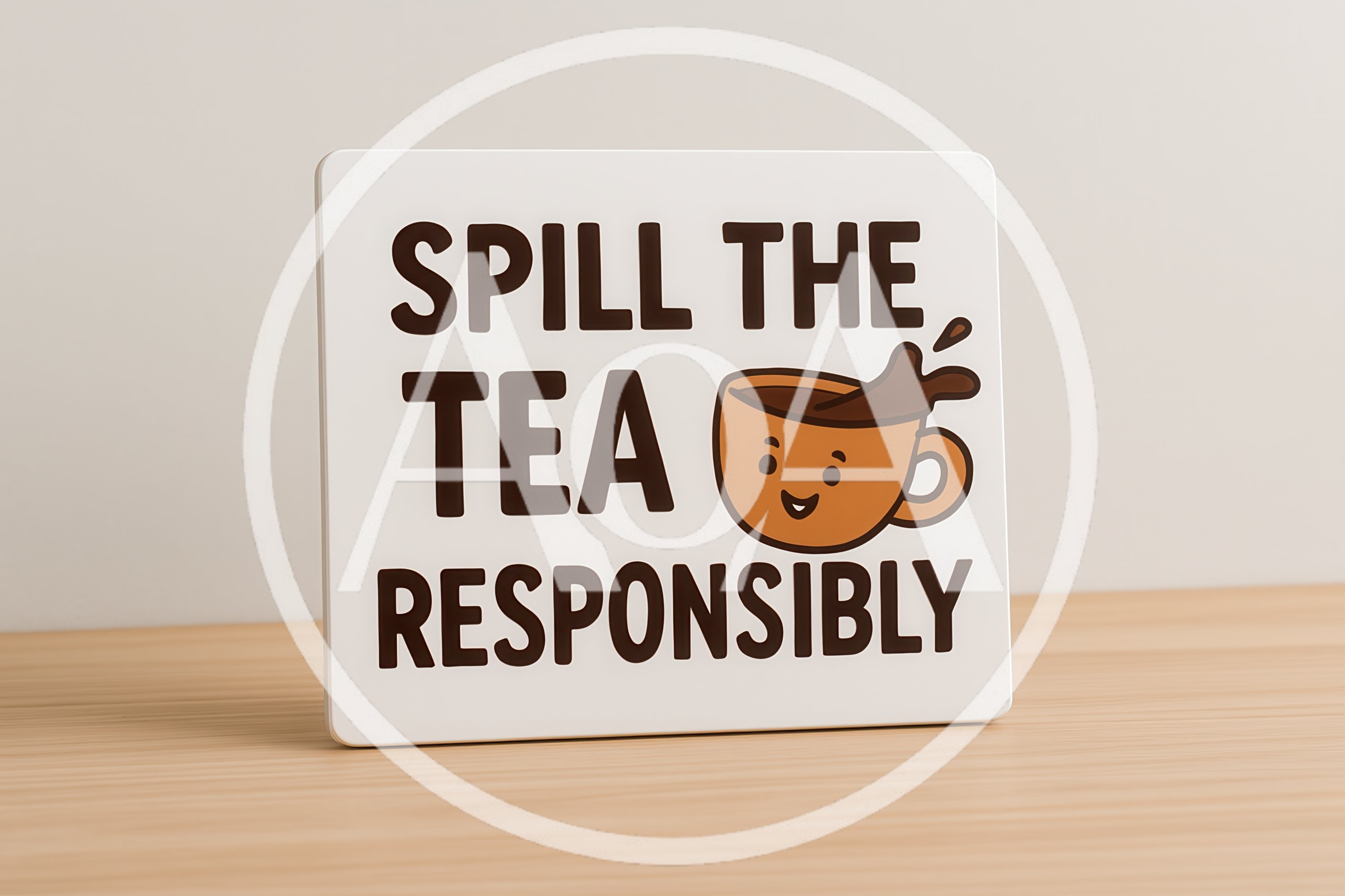 Spill The Tea Responsibly Sign On Wooden Table