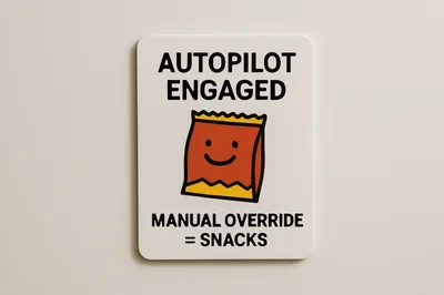 Autopilot Engaged Manual Override Snacks Sign