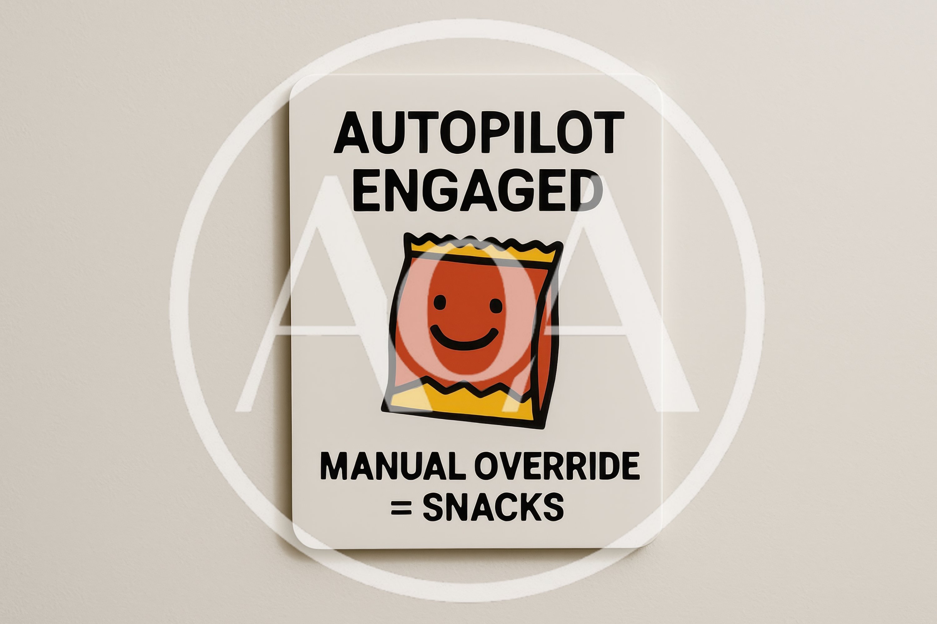 Autopilot Engaged Manual Override Snacks Sign