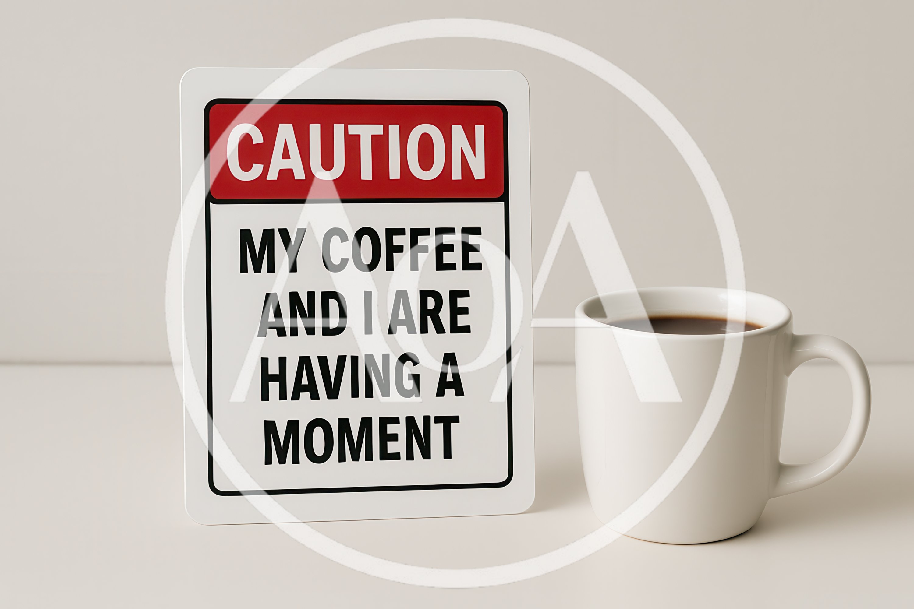Caution Sign With Coffee Mug On White Background