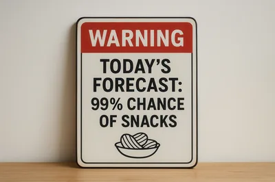 Warning Sign About Snack Forecast On Wooden Surface