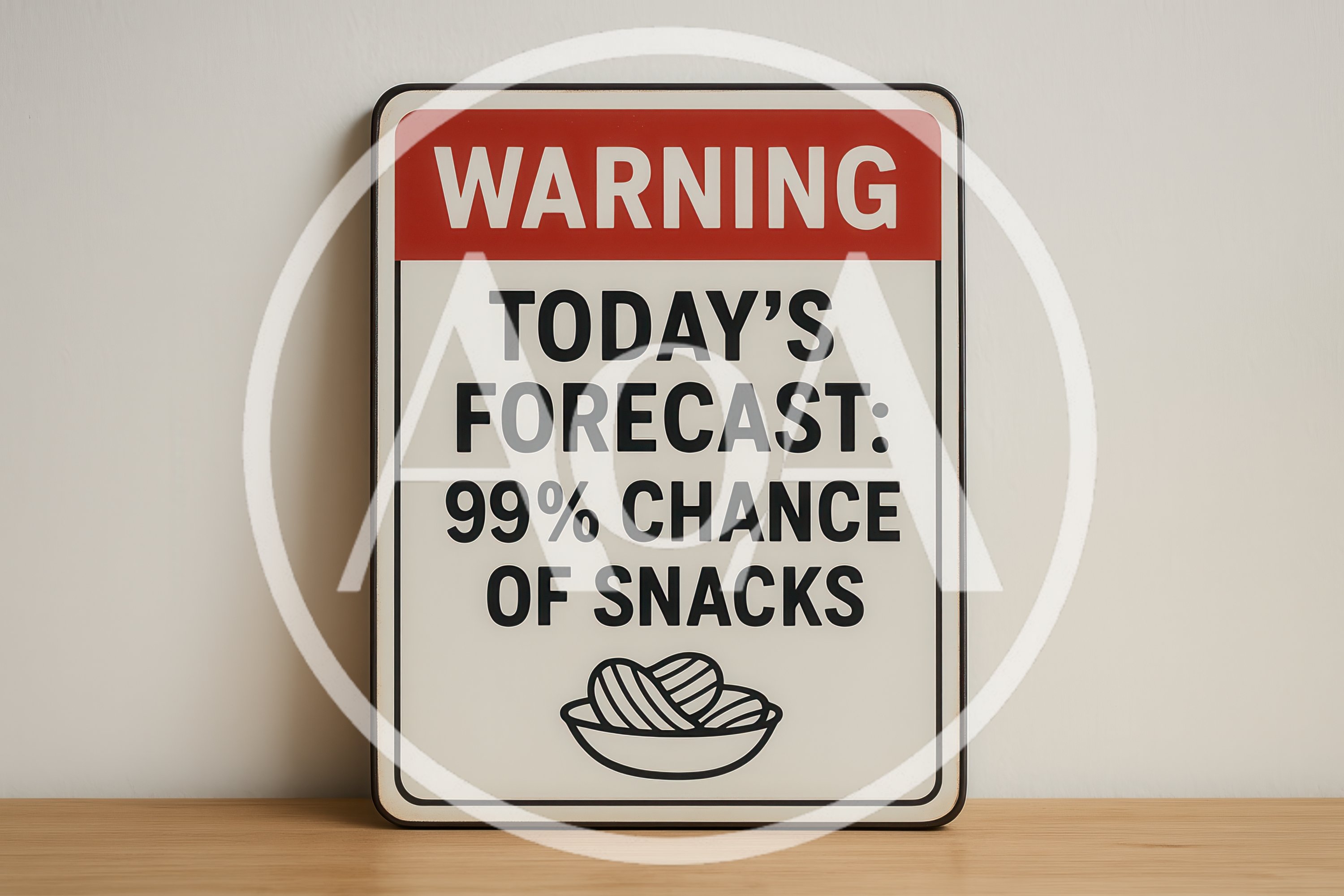 Warning Sign About Snack Forecast On Wooden Surface