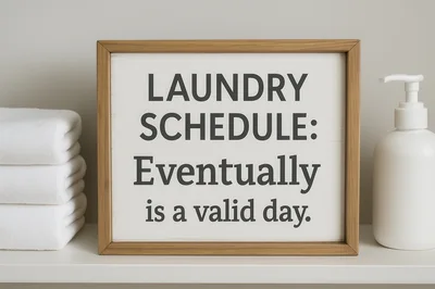 Laundry Schedule Sign on a Bathroom Shelf