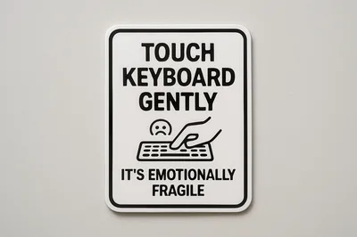 Humorous Sign Warning To Touch Keyboard Gently