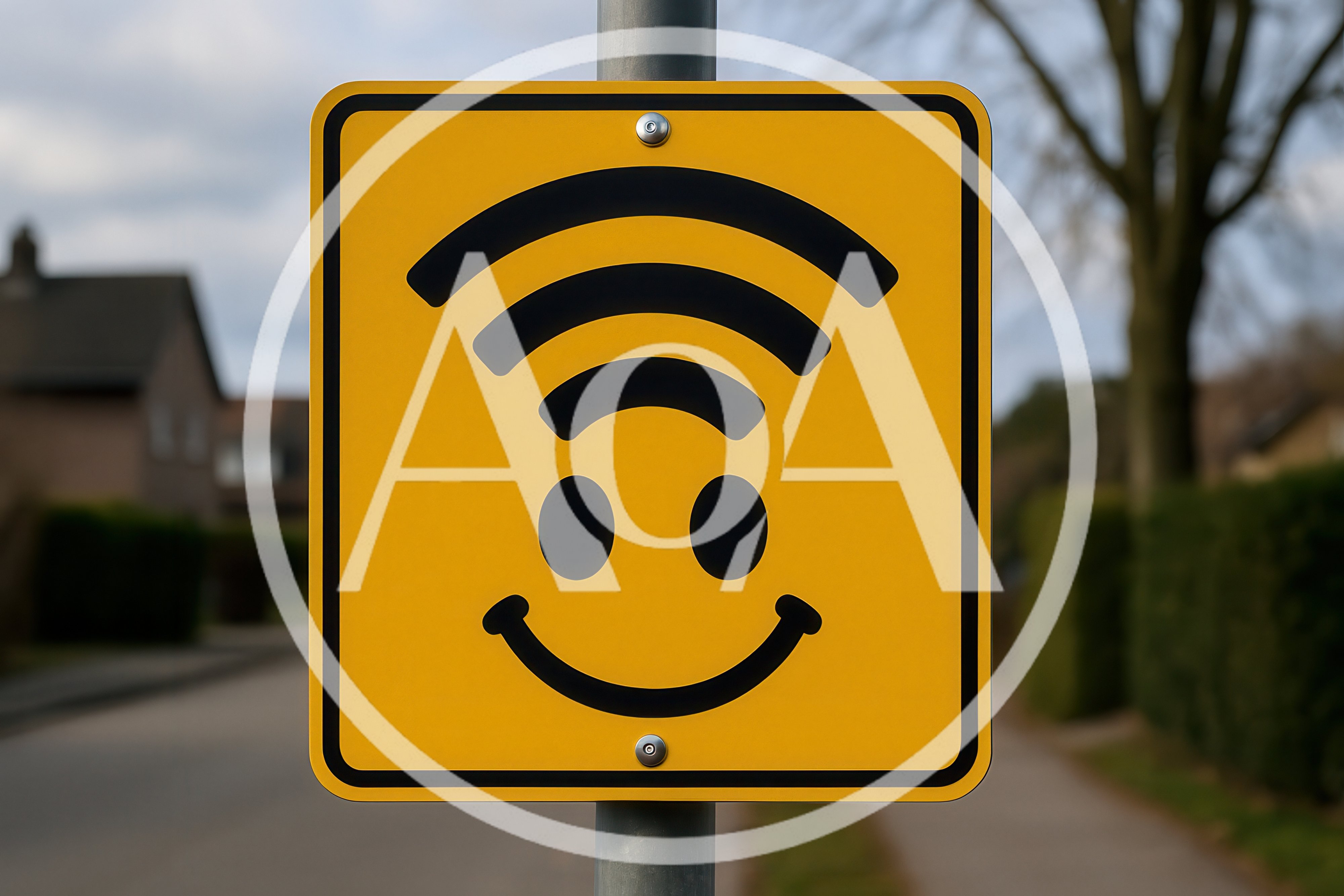 Yellow Road Sign Featuring A Wi-Fi Smiley Face