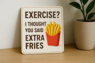 Humorous Sign About Exercise And Extra Fries