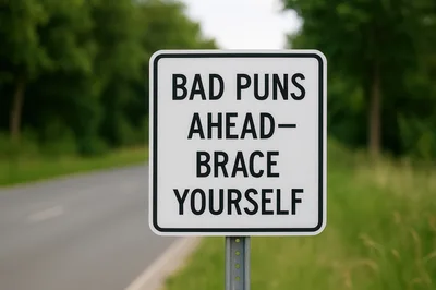 Bad Puns Ahead Brace Yourself Road Sign