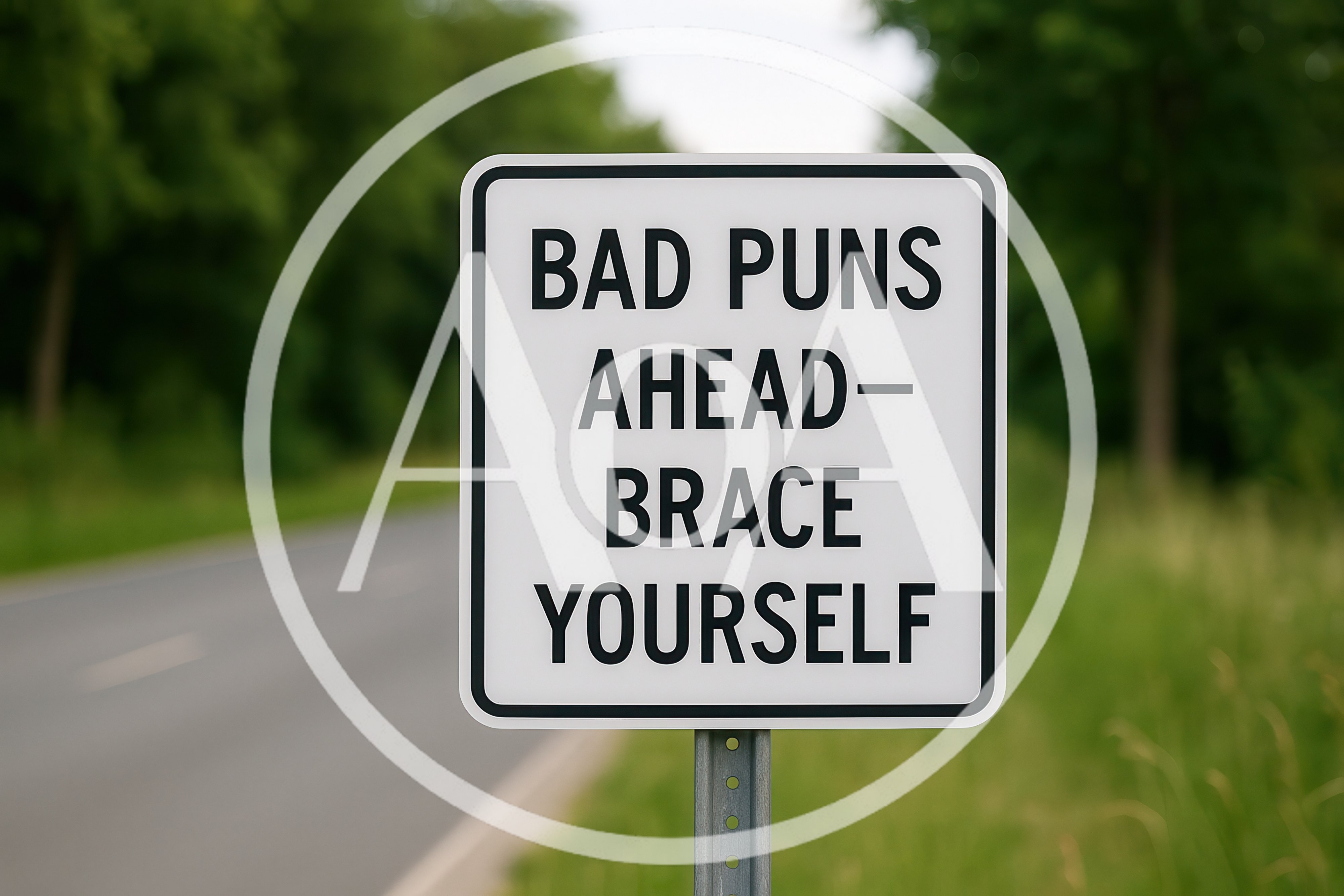 Bad Puns Ahead Brace Yourself Road Sign