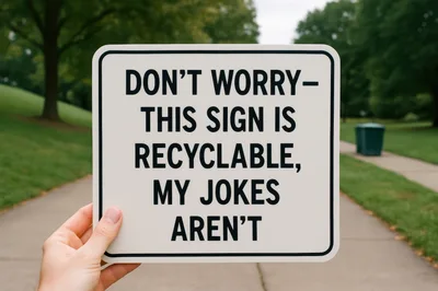 Hand Holding Sign With Humorous Text In Park