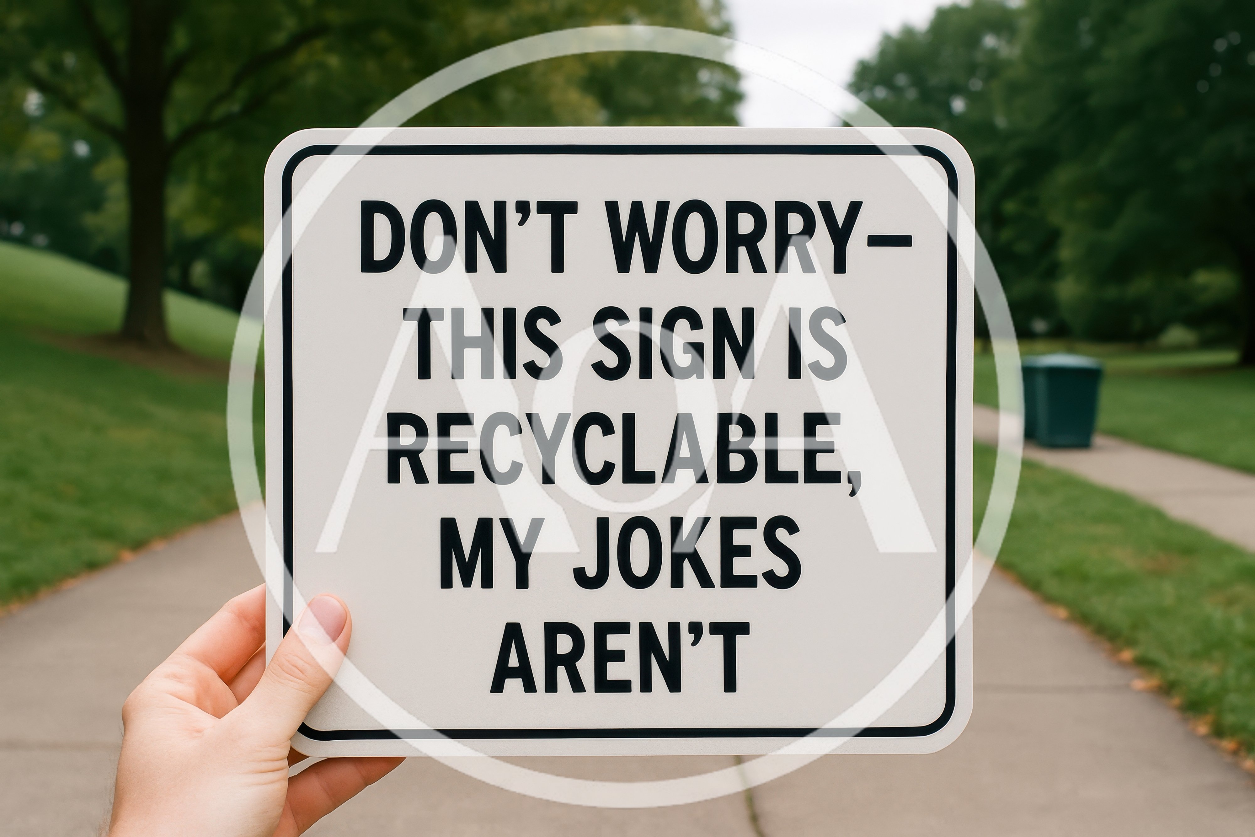 Hand Holding Sign With Humorous Text In Park