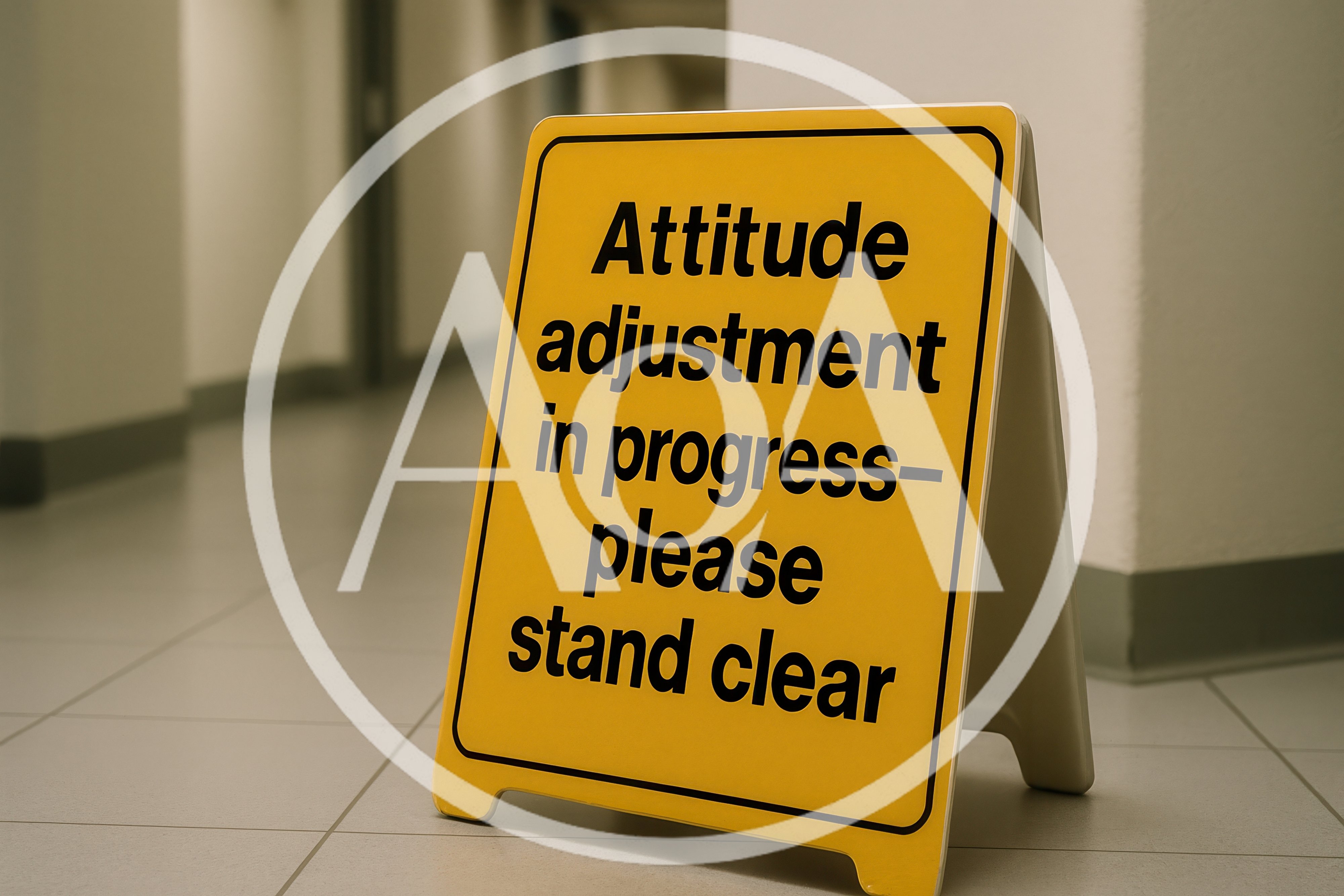 Yellow Caution Sign With Humorous Text In Hallway
