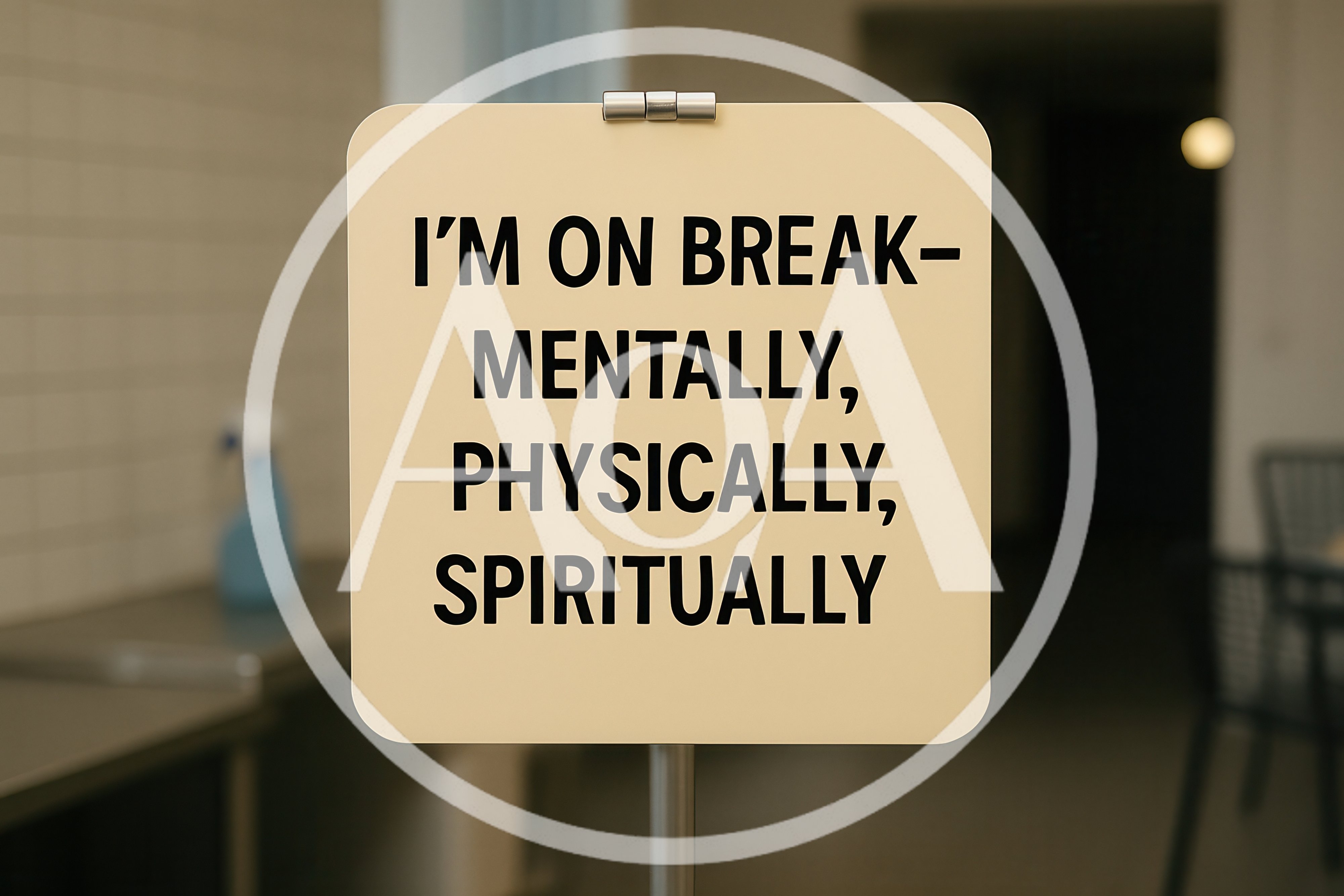 Humorous Sign Stating I Am On Break Mentally Physically Spiritually