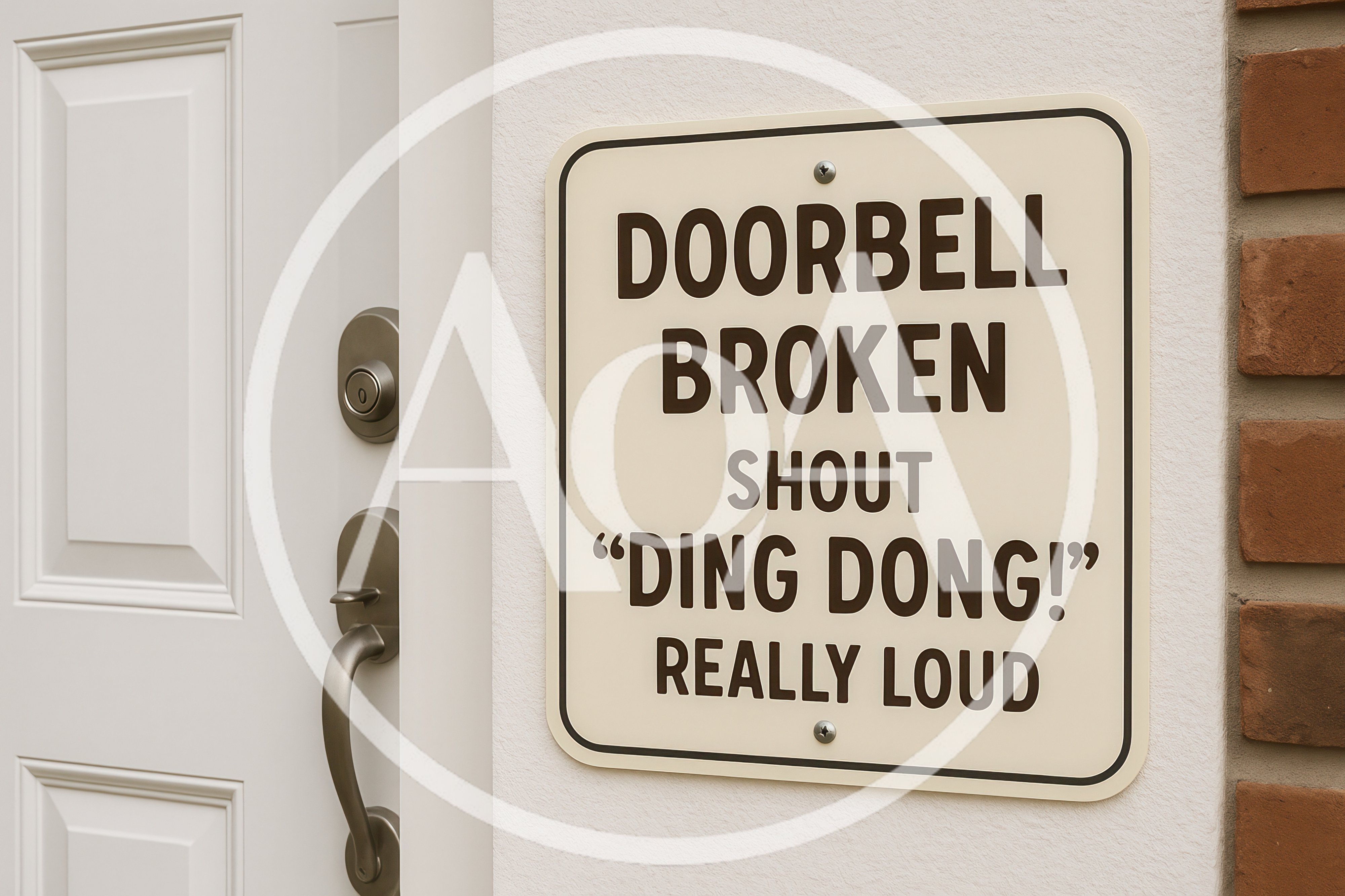 Humorous Doorbell Broken Sign on Residential Door