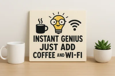 Inspirational Desk Sign With Coffee And Wi-Fi Icons