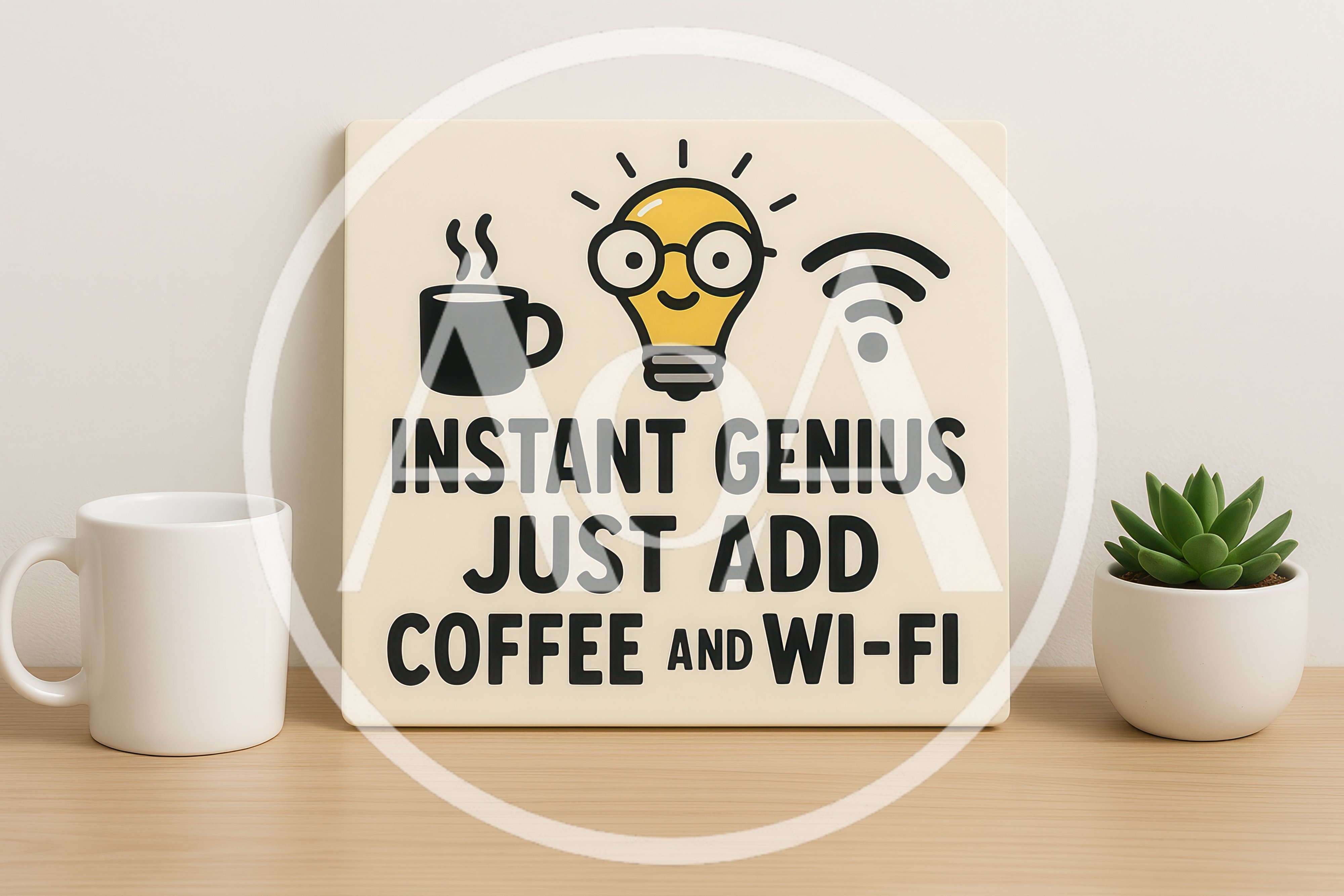 Inspirational Desk Sign With Coffee And Wi-Fi Icons
