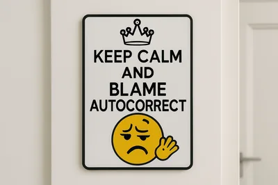 Keep Calm And Blame Autocorrect Sign On Wall