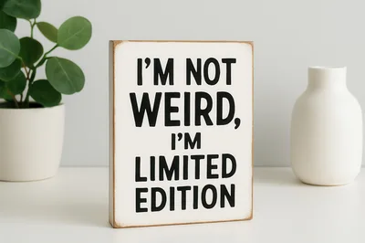 Wooden Sign With Funny Quote On White Table