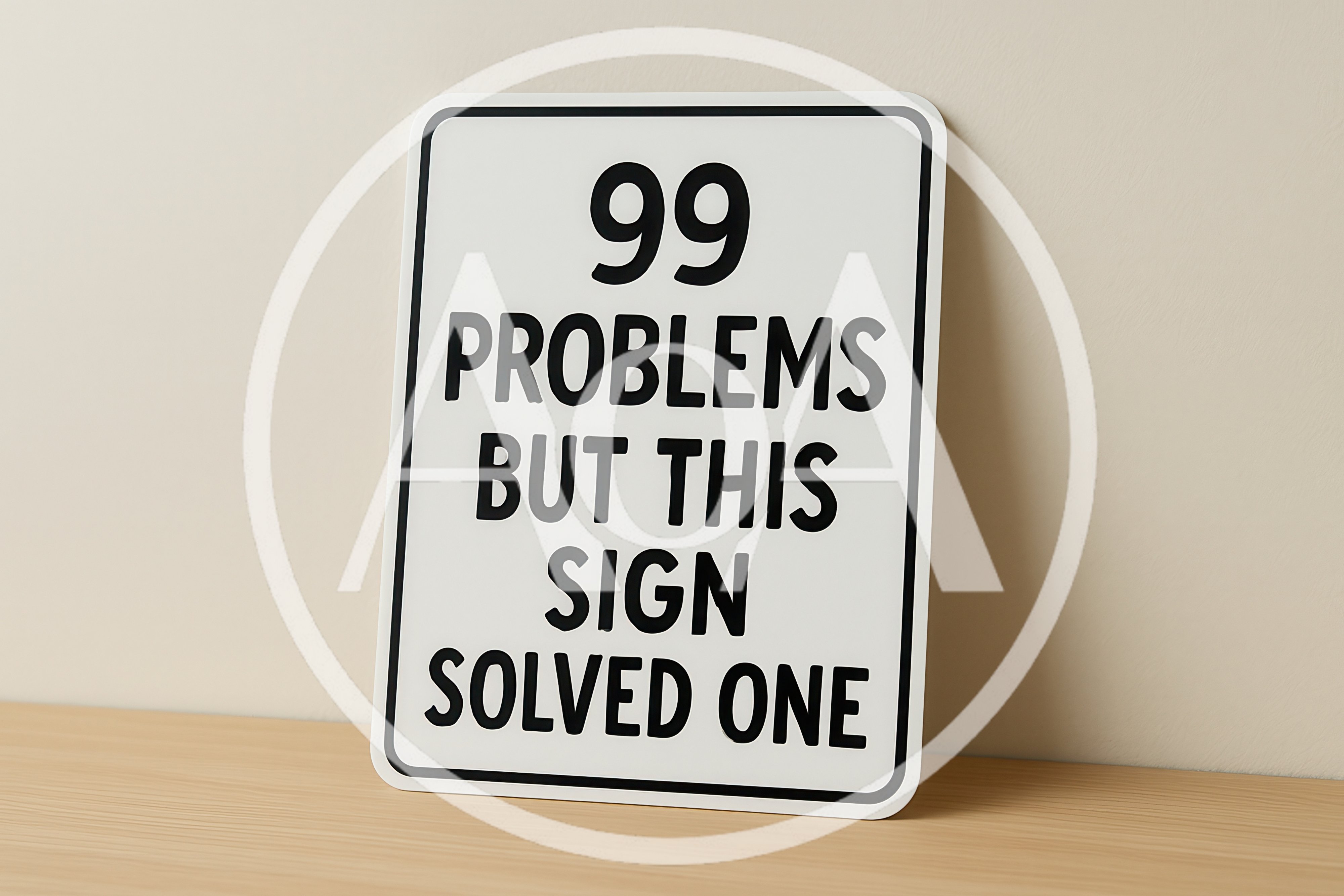 White Sign With Humorous Text On Wooden Surface
