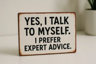 Metal Sign With Humorous Text About Talking To Myself