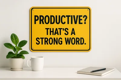 Yellow Sign With Humorous Text On Office Wall