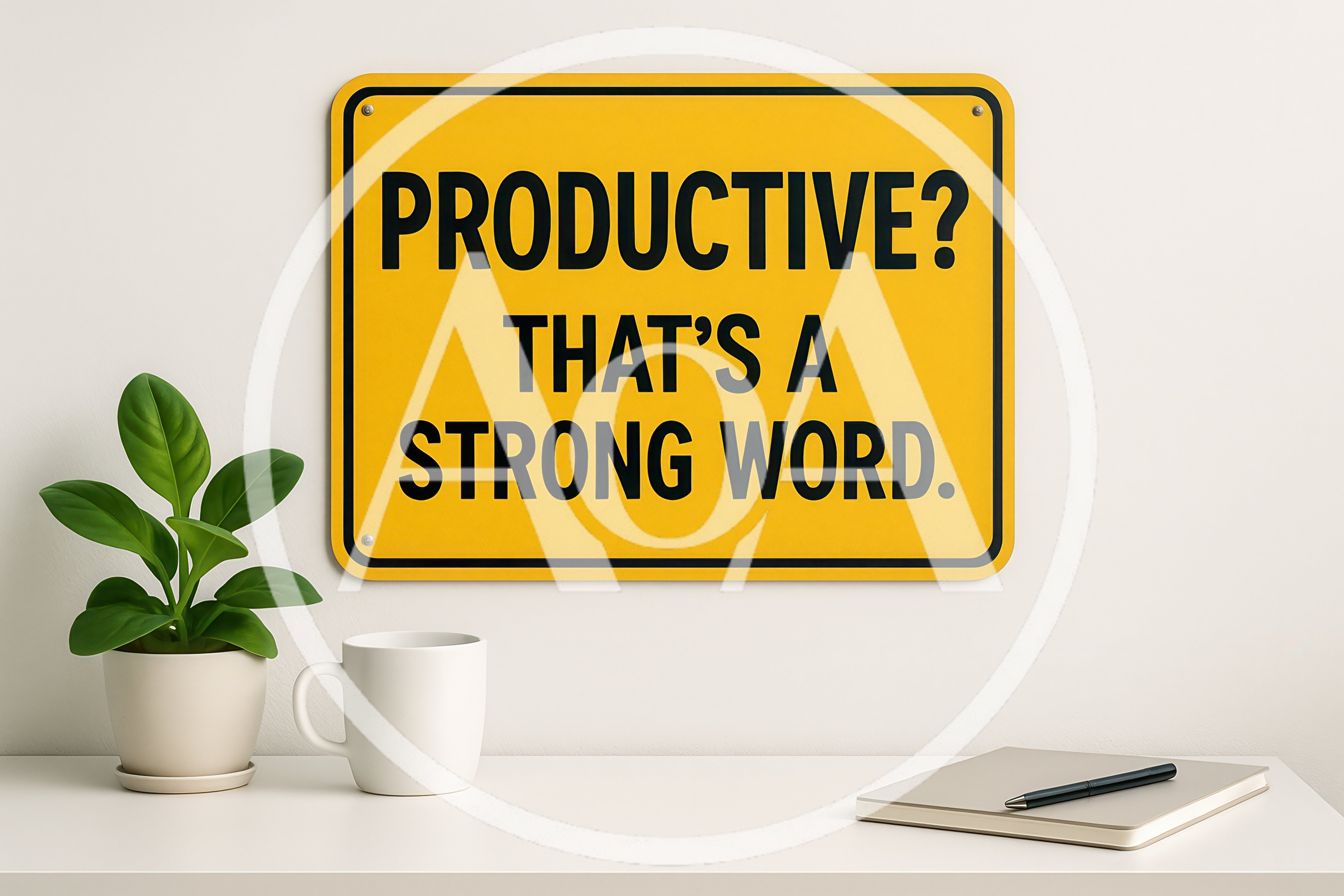 Yellow Sign With Humorous Text On Office Wall