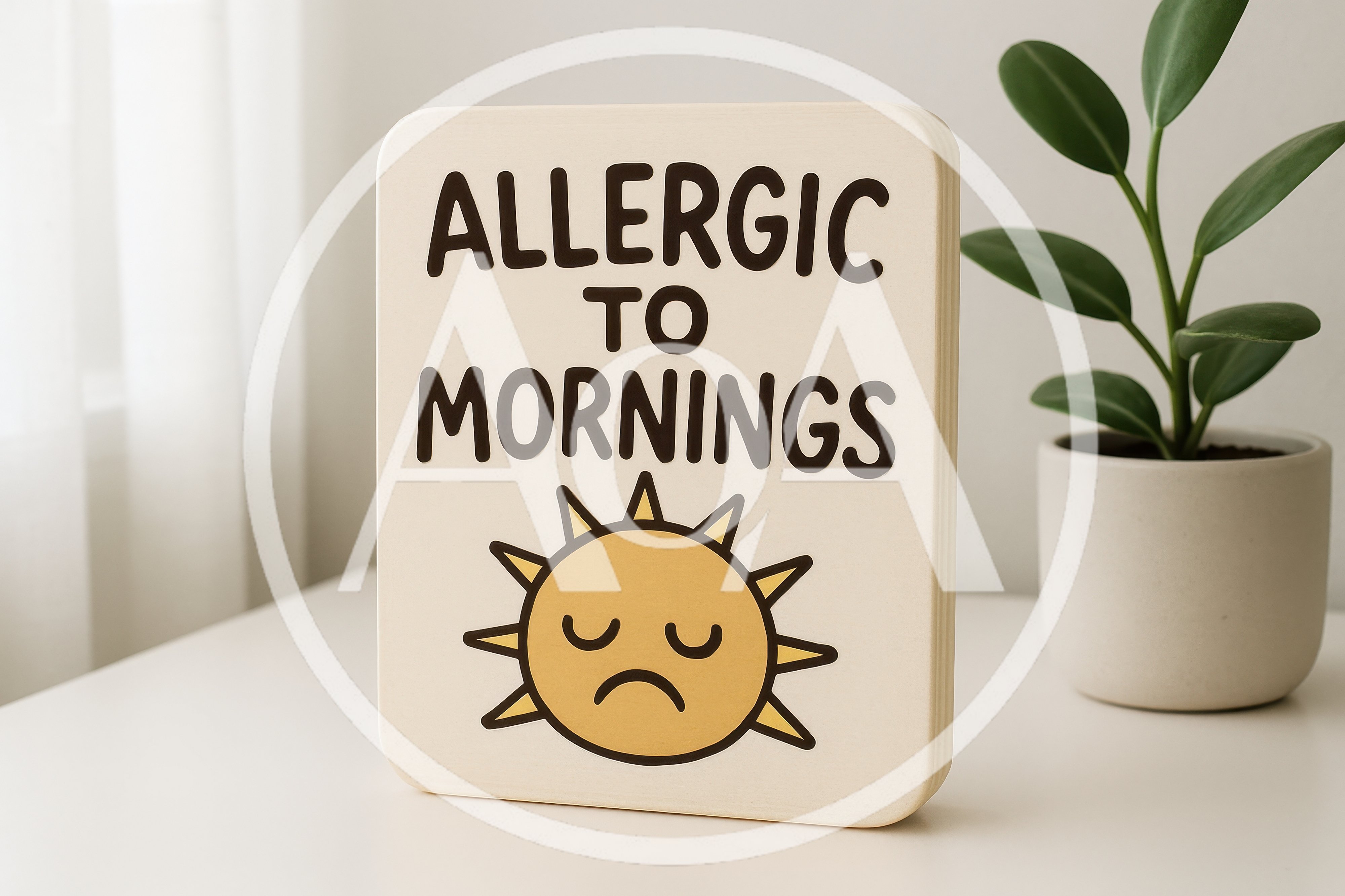 Wooden Sign With Allergic To Mornings Text