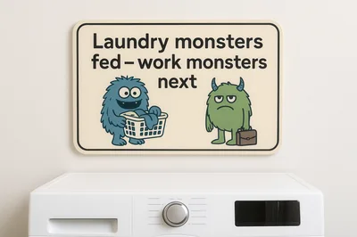 Humorous Laundry Room Sign Above Washing Machine